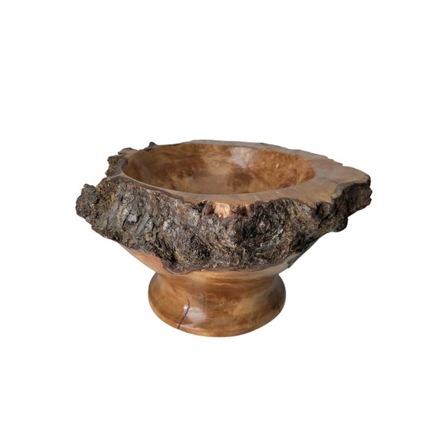 Handcrafted Live Edge Burl Wood Footed Pedestal Bowl Heavy Signed Roland Hardee For Sale - Image 16 of 17