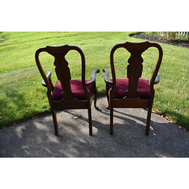 Textile Pennsylvania House Cherry Dining Chairs Vintage Queen Anne Set of 6 Velvet For Sale - Image 7 of 17