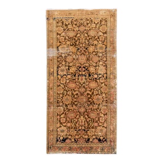 1960s Vintage Distressed Handmade Floral Brown Wool Runner For Sale