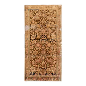 1960s Vintage Distressed Handmade Floral Brown Wool Runner