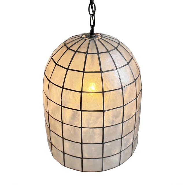Capiz Shell Bell Pendant Light Medium For Sale - Image 4 of 13