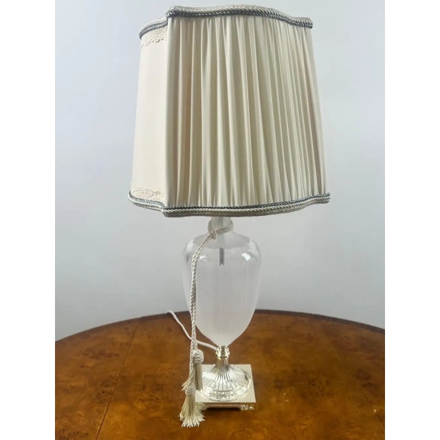 Vintage Neoclassical Style Frosted Glass Urn Table Lamps, Silver Base, a Pair For Sale - Image 4 of 13