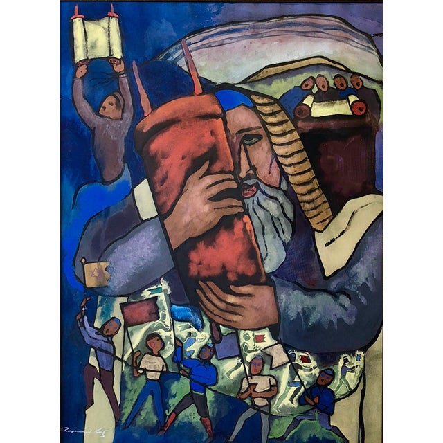 This has young ISraeli pioneers dancing with the flag as typical of works of the late British mandate Palestine era early...