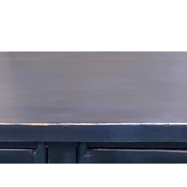 Vintage Distressed Black Hardware Credenza Console Sideboard Cabinet For Sale - Image 11 of 17