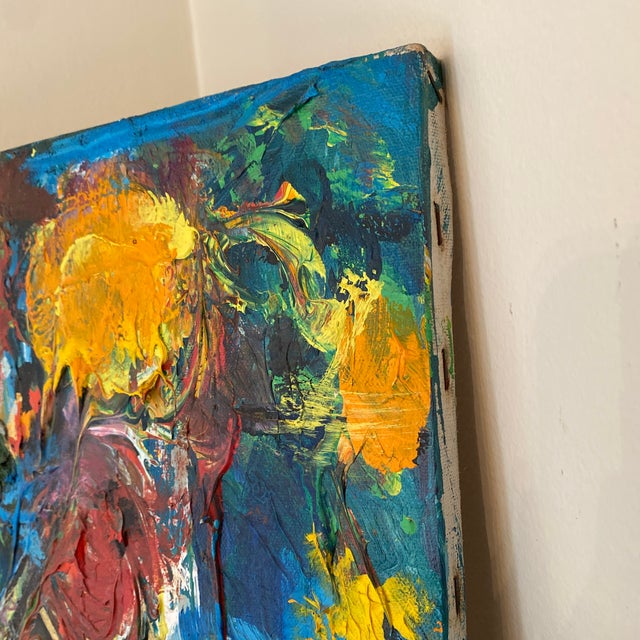 Textile Midcentury Abstract Floral Painting on Canvas -Signed For Sale - Image 7 of 9