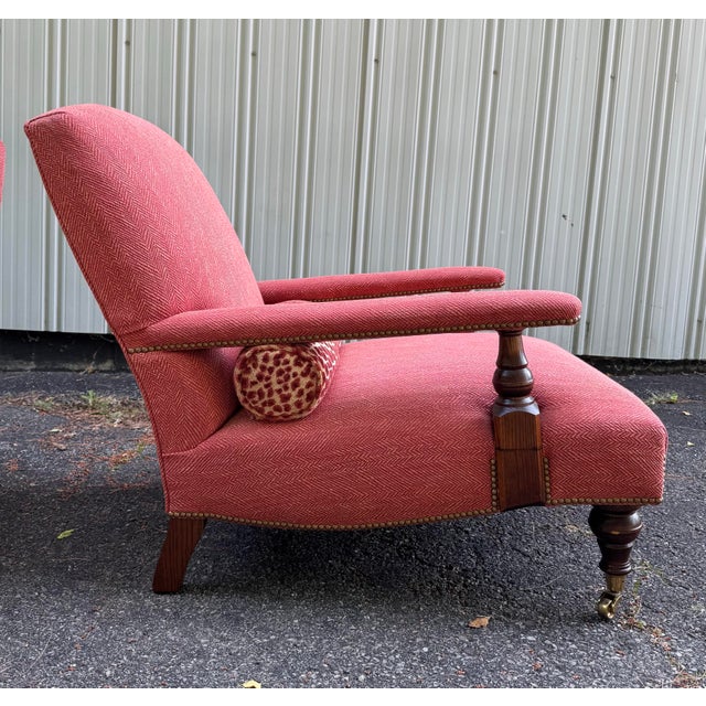 George Smith Edwardian Chair in a herringbone knit patterned fabric with varying tones of pink. The chair has a...
