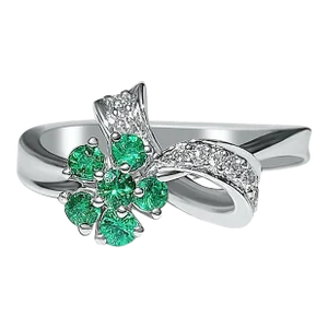 Natural Emerald and Diamond Flower Ring Size 6