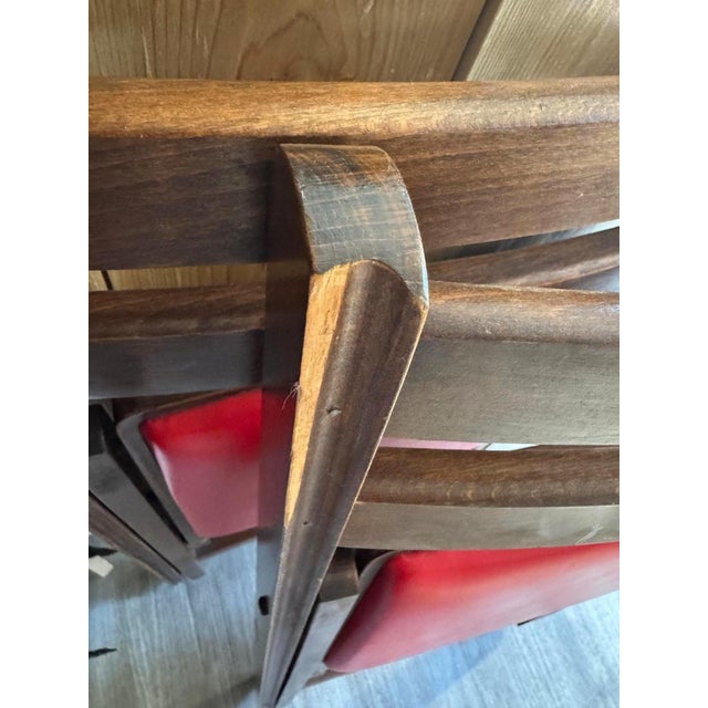 Mid 20th Century Folding Chairs by Nevco Furniture Corp., Red Vinyl & Walnut Finish — Set of 2 For Sale - Image 11 of 11