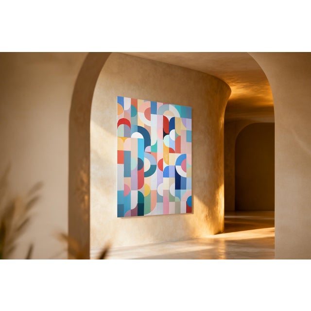 Textile 2026, Vivid Art Deco Slides, Colorful Bauhaus Grid Patterns, Original Painting on Canvas by Natalia Roman For Sale - Image 7 of 8