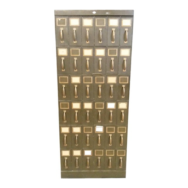 Antique Art Metal Vertical Unique Dark Green 36 Drawer Filing