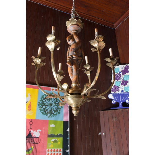 Large Carved Parrot & Brass Chandelier For Sale - Image 11 of 13