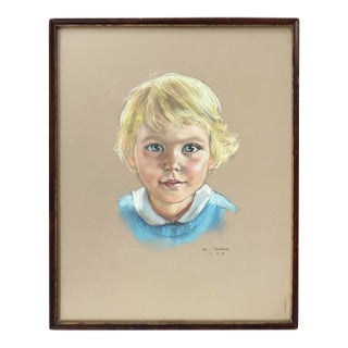 Antique 1944 Pastel Portrait of a Young Blond Boy For Sale