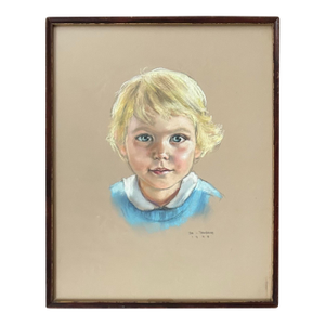 Antique 1944 Pastel Portrait of a Young Blond Boy