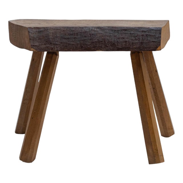 1970s French Brutalist Wooden Stool For Sale