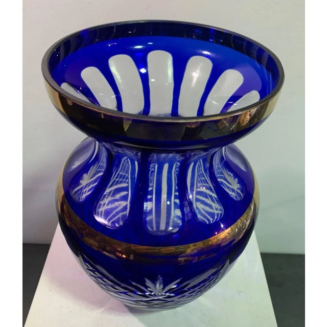 Vintage Bohemian Carved Glass Vase For Sale - Image 4 of 5