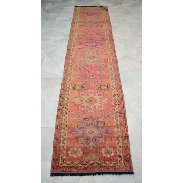 Rose Hand-Made Turkish Runner Rug . Soft Colors Low PileTribal Herki - 2′10″ × 12′8″ For Sale - Image 8 of 12