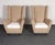 Modernist high back chairs supported by sculptural, walnut feet (circa 1950s, Italy). Aesthetically distinctive, striking...