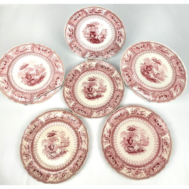 Antique Staffordshire Red Transferware Canova Plates by T. Mayer, Set of 6 For Sale - Image 11 of 15