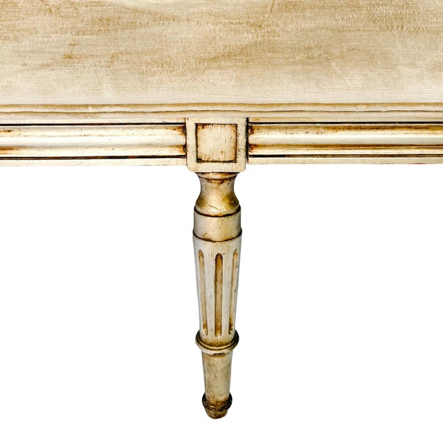 Champagne Late 20th Century French Neoclassical Louis XVI Style Giltwood & Painted Settee With Champagne Velvet Upholstery For Sale - Image 8 of 10