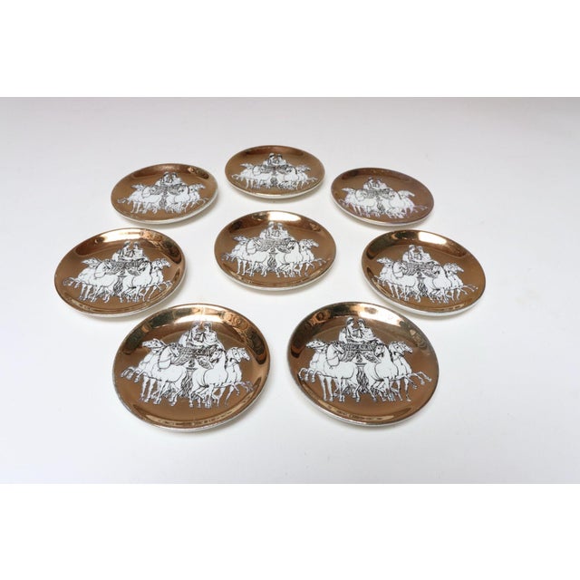 Fornasetti Set of Eight Vintage Gilded Roman Chariot Coasters by Piero Fornasetti With Box For Sale - Image 4 of 18