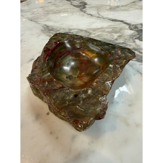Hand-Carved Multicolor Marble Ashtray With Natural Raw Edge For Sale - Image 4 of 6