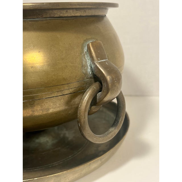 Asian 19th Century Qing Dynasty Chinese Bronze Twin Handle Censer Incense Burner 8” Diameter For Sale - Image 3 of 9