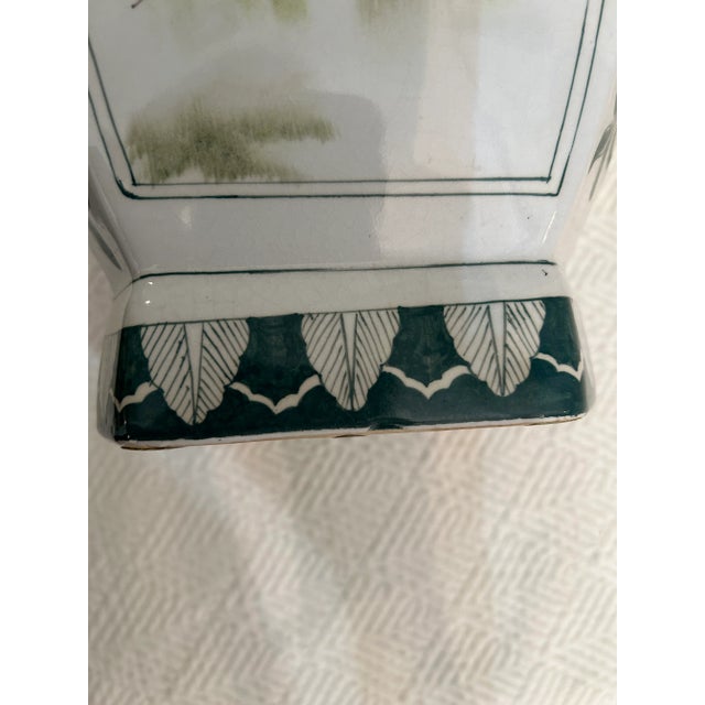 Ceramic 1970’s Green and White Porcelain Chinoiserie Vase From Andrea by Sadek For Sale - Image 7 of 9