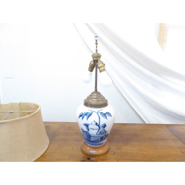 American Antique Delft Tobacco Jar Lamp For Sale - Image 3 of 4