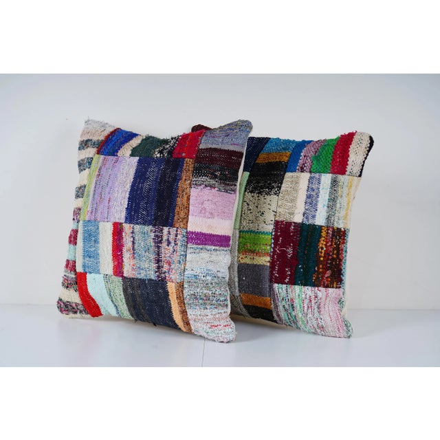Mid-Century Modern Turkish Patchwork Kilim Pillow Cover - A Pair For Sale - Image 3 of 5