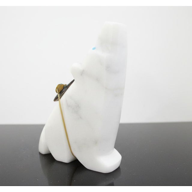 Michael Mahooty Zuni Native American Howling Wolf or Bear Fetish With Offering For Sale - Image 4 of 9