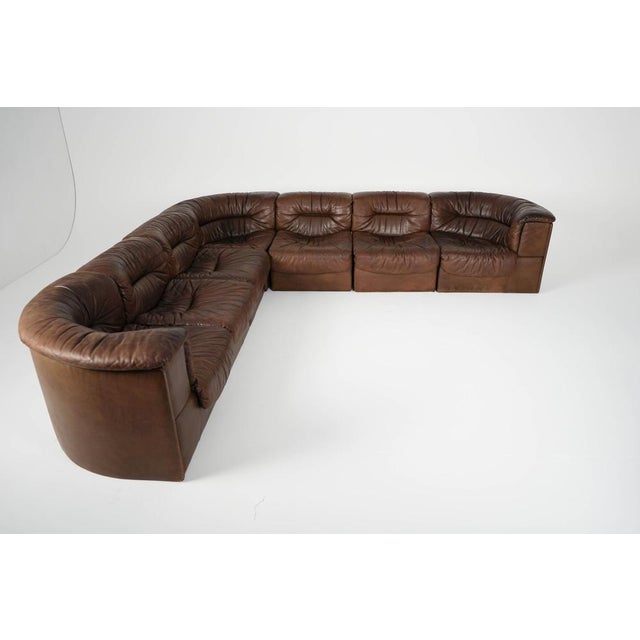 Mid-Century Modern Vintage Modular DS 11 Leather Sofa from de Sede, 1970s, Set of 7 For Sale - Image 3 of 18