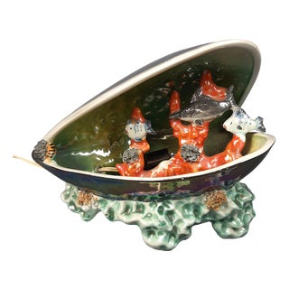 Ceramic Shell Table Lamp with Iridescent Fish the Marine Stage, 1970s For Sale