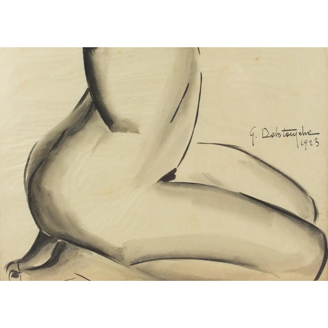 Female Nude Study Black Pencil Drawing by G. Debotoiyche For Sale - Image 9 of 13