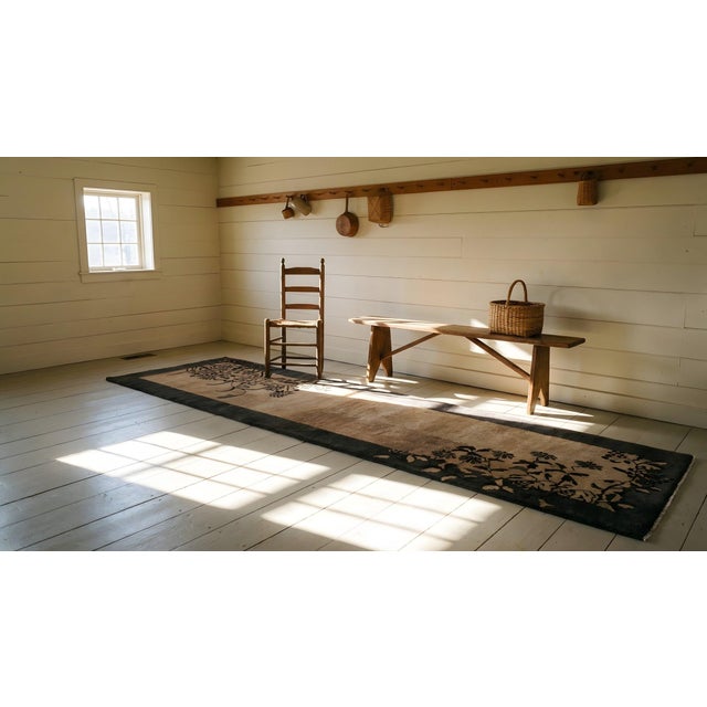 1920s Beige-Brown Floral Modernist Rug Antique Art Deco Runner 2'6'' X 8'10" Carpet For Sale - Image 10 of 12