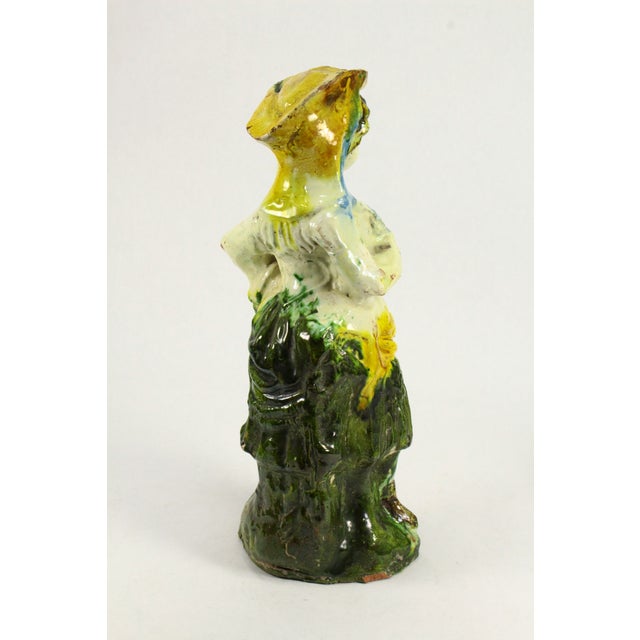 Early 18th C. Majolica Glazed Redware Terracotta Pastoral Figure Peasant Girl 13" For Sale - Image 4 of 16
