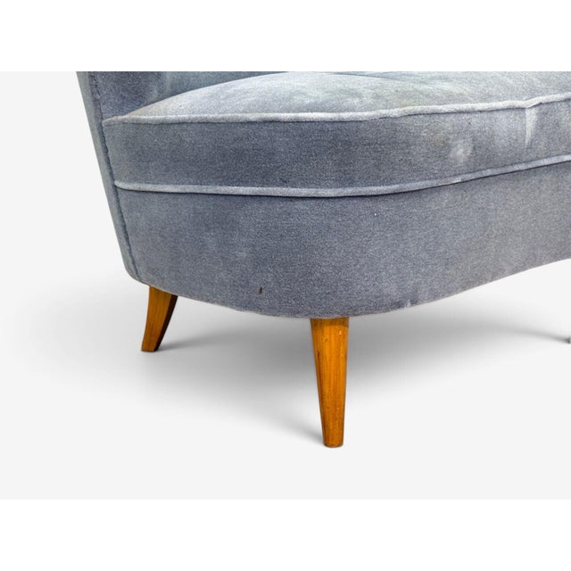Blue Carl-Johan Boman, Finnish Modern, Settee, Velvet, Wood, Finland, 1950s For Sale - Image 8 of 10