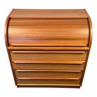 Mid 20th Century Vintage Danish Modern Teak Roll Top Secretary Desk For Sale