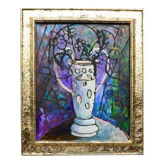 Martha Holden "Stained Glass in Violet" Framed Oil Painting For Sale