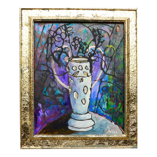 Martha Holden "Stained Glass in Violet" Framed Oil Painting For Sale