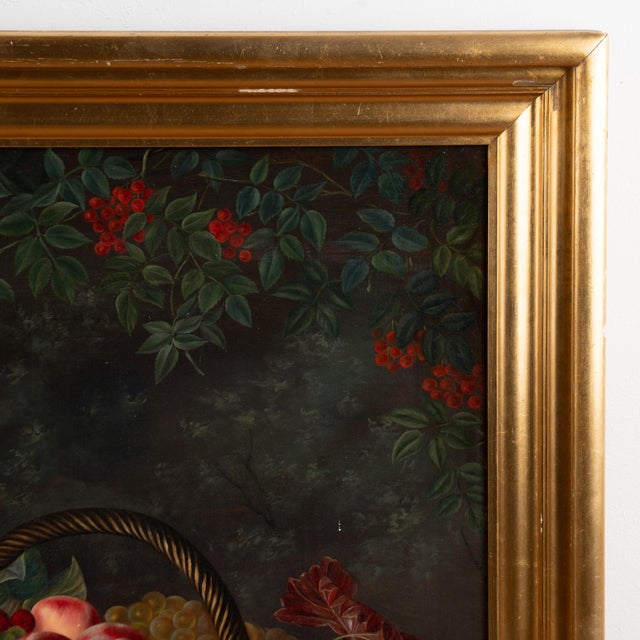Traditional 19th Century Danish Still Life Original Oil on Canvas Painting of Fruit in Basket For Sale - Image 3 of 9
