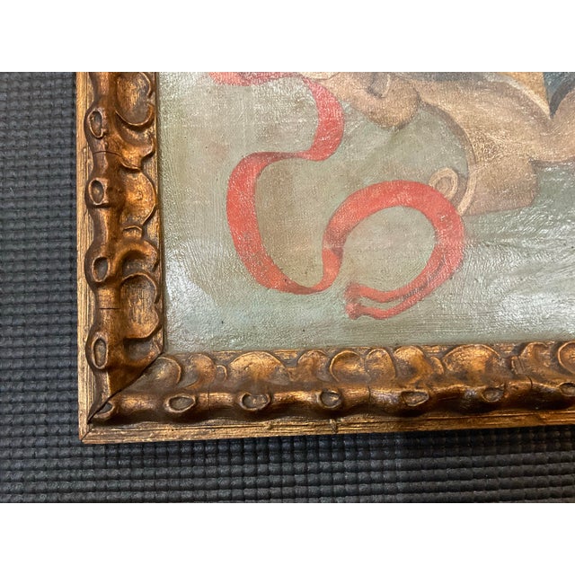 Celadon Spanish Hand-Painted Heraldic Coat of Arms on Canvas, Early 20th Century For Sale - Image 8 of 9