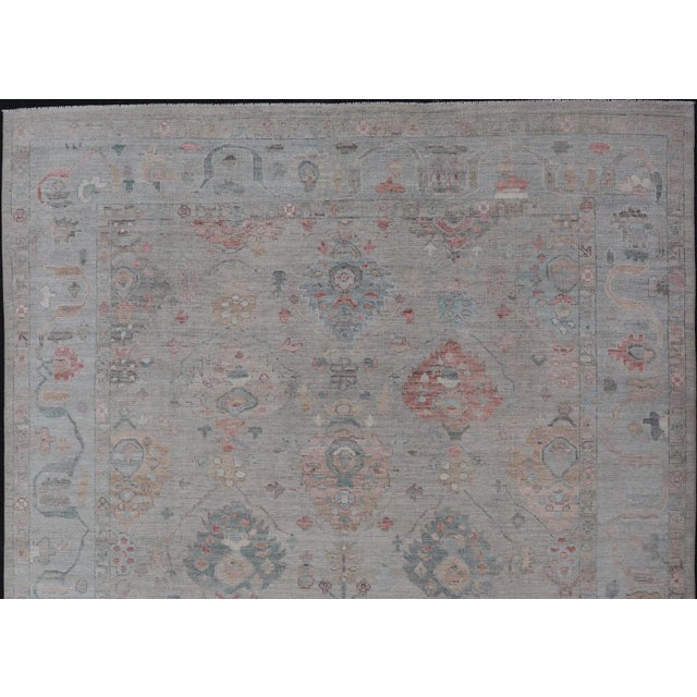Traditional Modern Floral Oushak Rug by Keivan Woven Arts, Sand Background 8'11 X 11'11 For Sale - Image 3 of 13