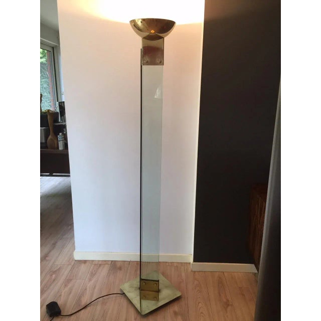 Italian Glass & Brass Floor Lamp by Max Baguara for Lamperti, 1970s For Sale - Image 9 of 9