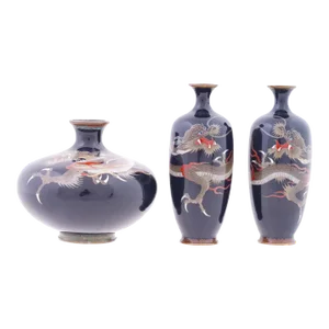 19th Century Japanese Cloisonné Dragon 3 Piece Set