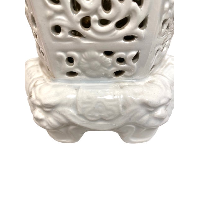 Chinese Style Blanc De Chine Porcelain Lamp Foo Dog Handles Lantern Made in Italy Decor Vintage Chinoiserie For Sale In San Francisco - Image 6 of 18