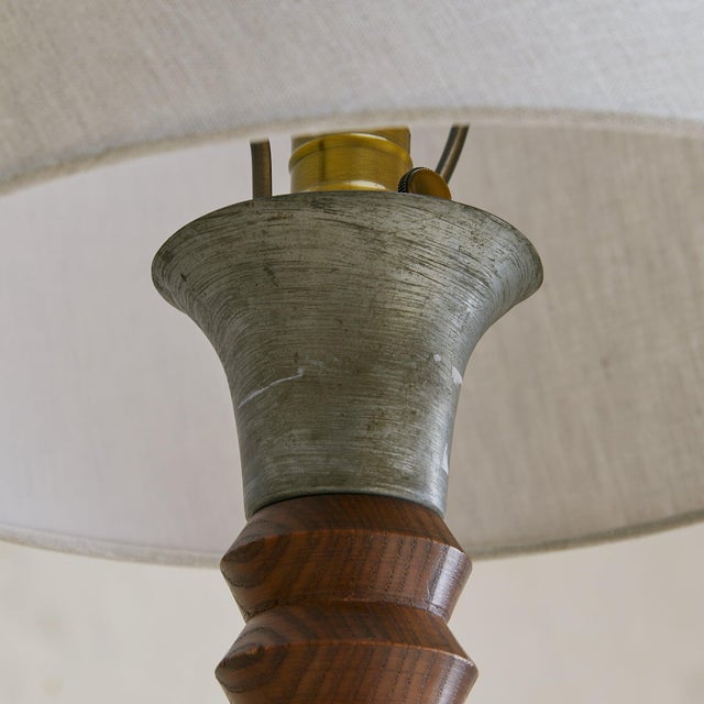 Mid 20th Century French Wood + Metal Table Lamp Attributed to Charles Dudouyt, 1950s For Sale - Image 5 of 7
