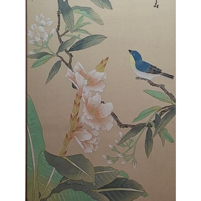 Wood 1885 Meiji-Era Japanese Kacho-E Silk Hanging Scroll: Bird & Gardenia Provenance For Sale - Image 7 of 9