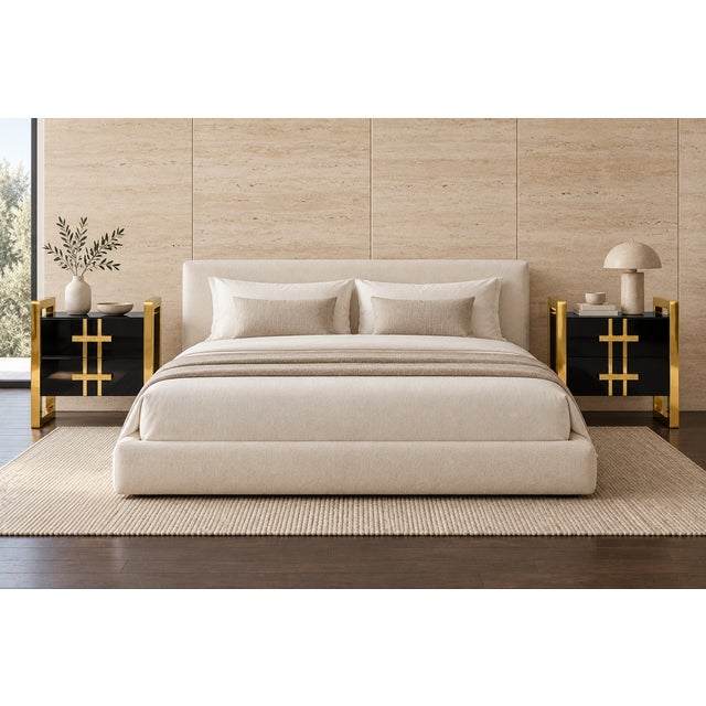 Black Glass and Brass Bedside Tables with Two Drawers from Justfurnituress SRL, Set of 2 For Sale - Image 9 of 10