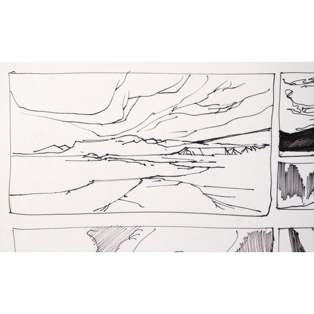 Six Panel Thumbnail Sketches of Desert and Canyon Landscapes in Ink on Paper Collection of landscape line drawings by...