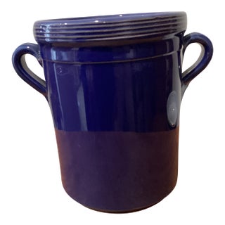 Vintage Original Italian Ceramic Blue Glazed Wine Cooler Handmade by Habitat For Sale